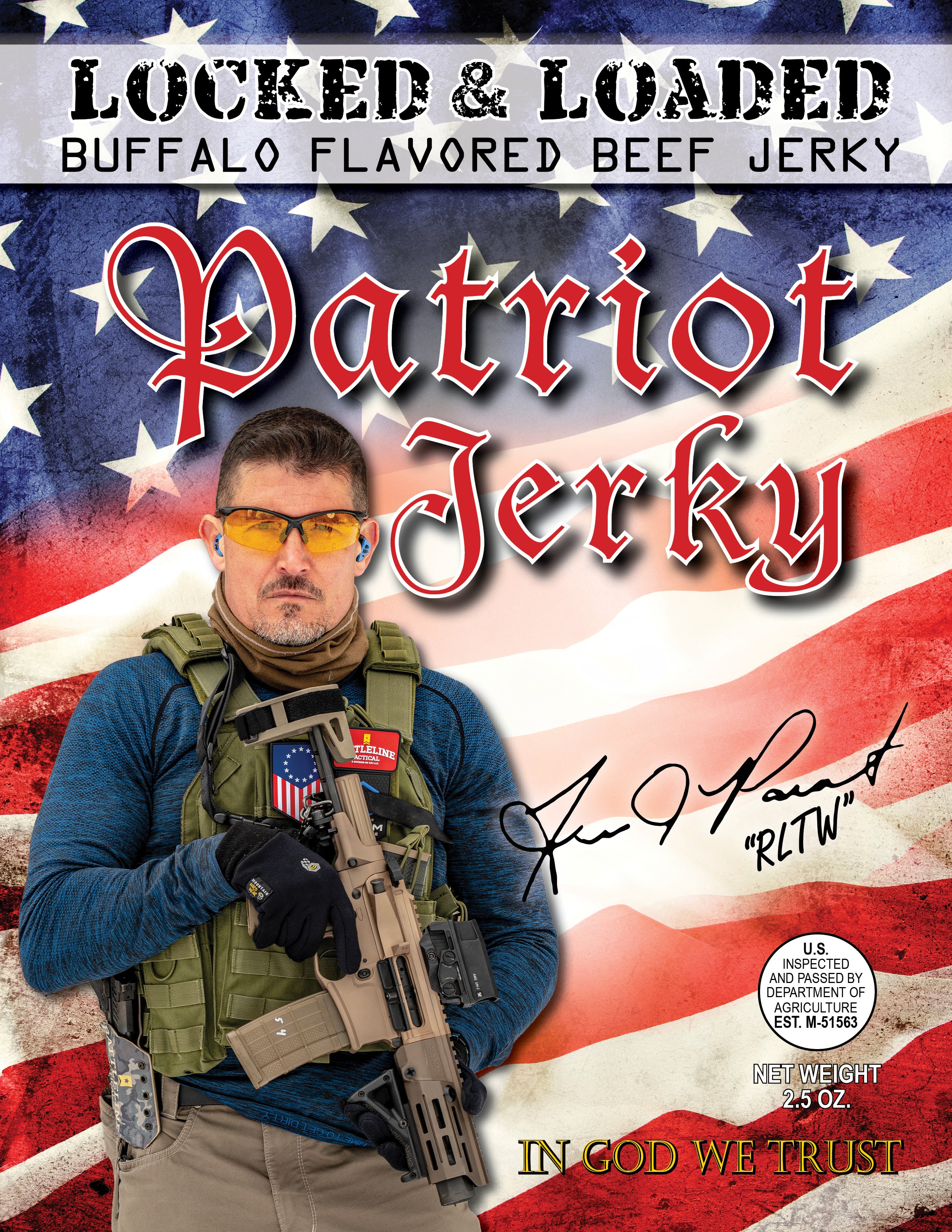 Jerky Labels LOCKED & LOADED (BUFFALO FLAVORED) Beef jerky 2.5 oz – Patriot Jerky LLC